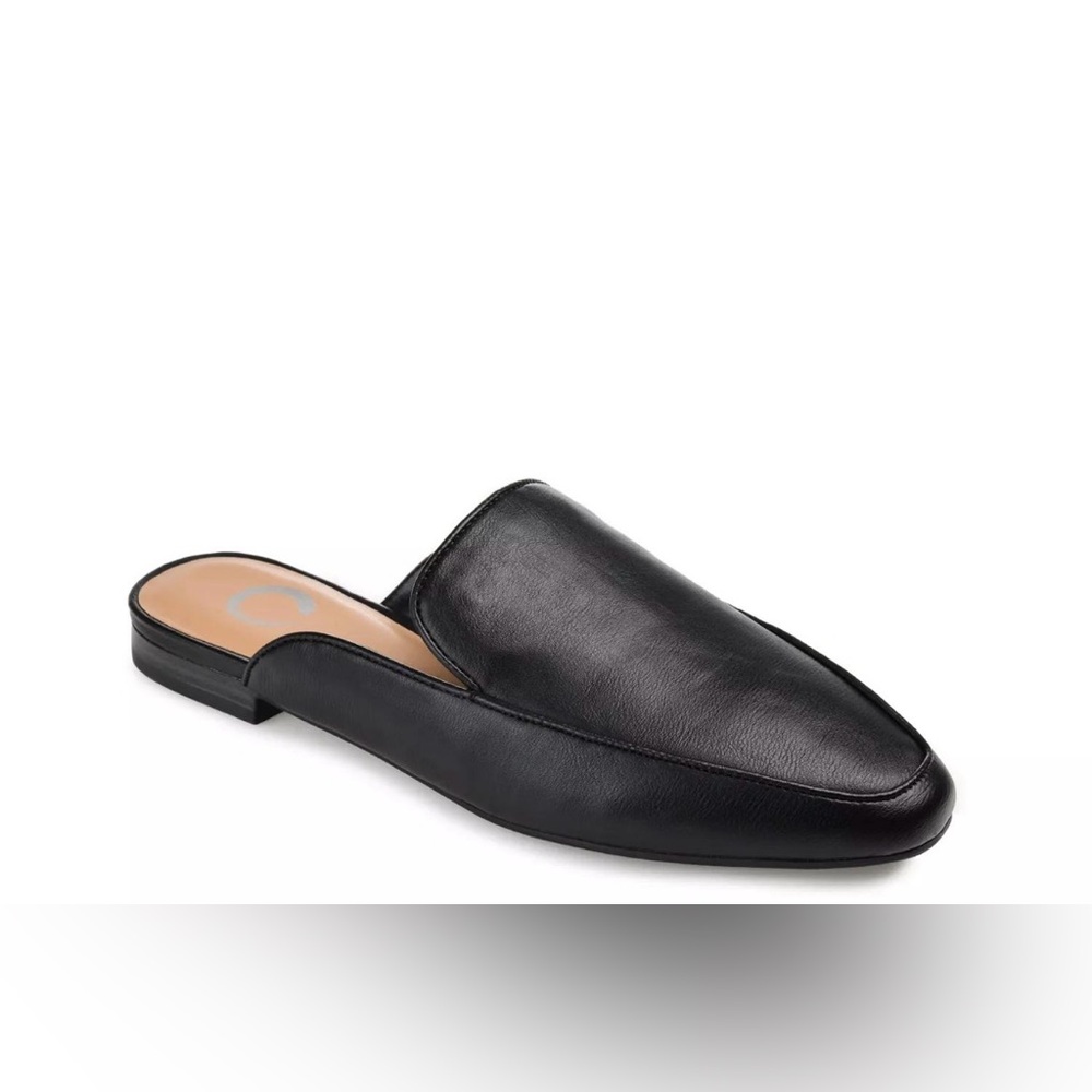 Journee Collection Black Leather Slip-On Mules